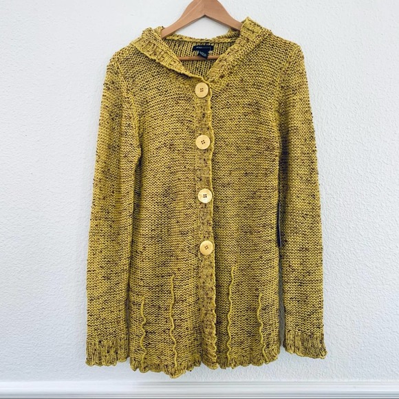 BCBGMaxAzria Sweaters - BCBGMaxAzria knit crochet yellow button up cardigan NWT size XL